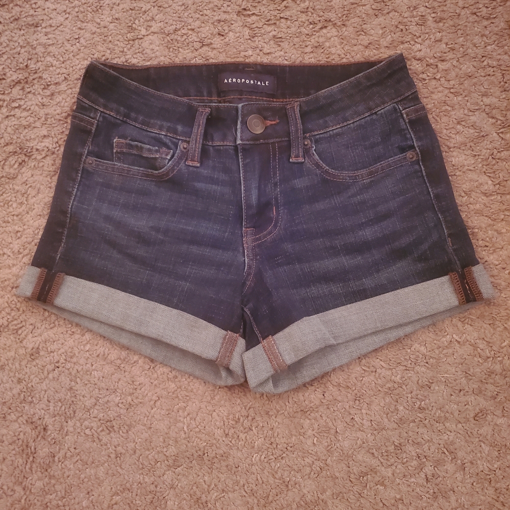 Aeropostale Size 0 Rolled Hem Dark Blue Midi Jean Shorts